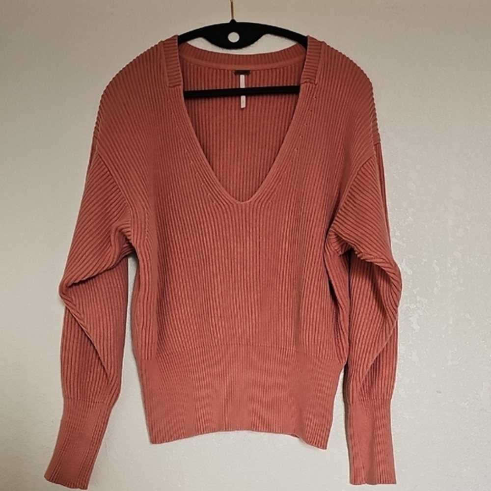 Free People V-Neck Sweater in Pink